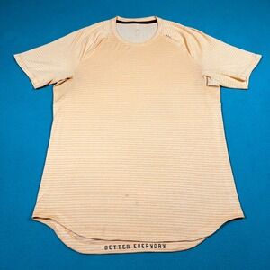 Lululemon Drysense Better Everyday Shirt Mens Large Yellow Striped Short Sleeve